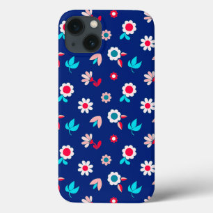 Colourful Flowers on a Dark Blue Background iPhone 13 Case