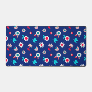 Colourful Flowers on a Dark Blue Background Desk Mat