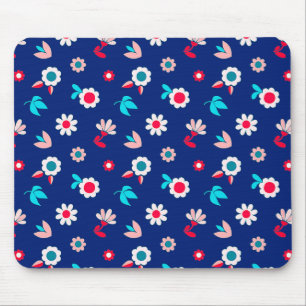 Colourful Flowers on a Dark Blue Background Mouse Mat
