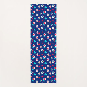 Colourful Flowers on a Dark Blue Background Yoga Mat