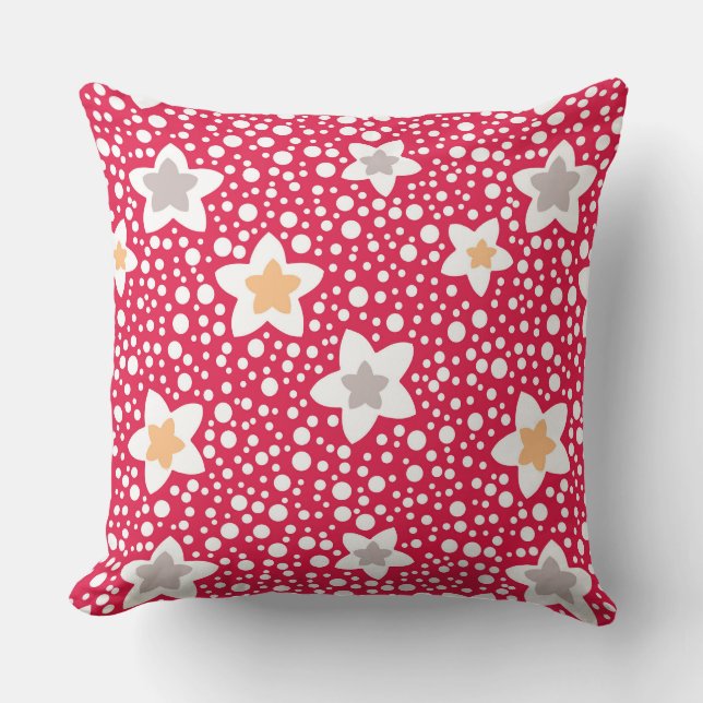 Colourful flowers on a retro polka dot background cushion (Front)