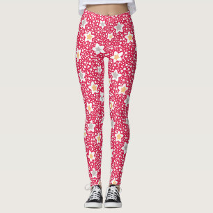 Colourful flowers on a retro polka dot background leggings