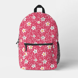 Colourful flowers on a retro polka dot background printed backpack