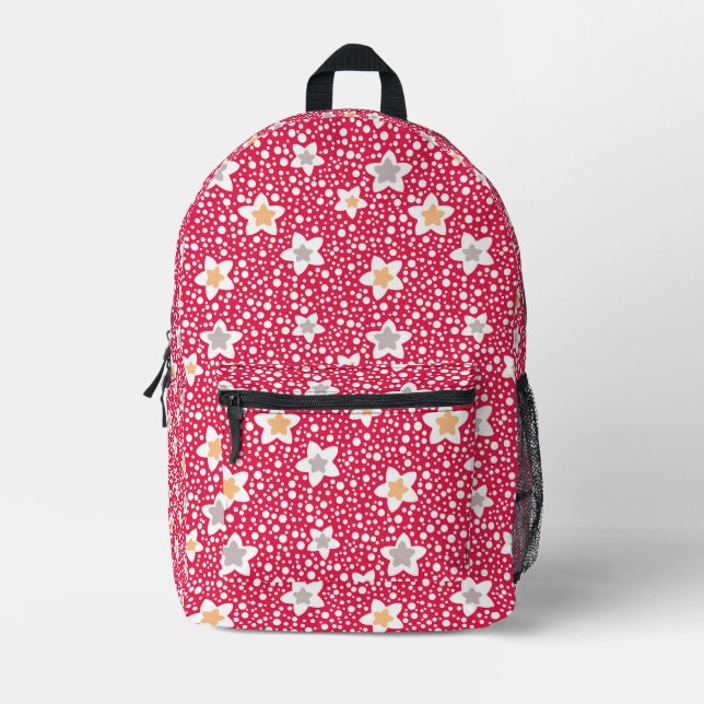 Colourful flowers on a retro polka dot background printed backpack (Front)