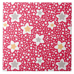 Colourful flowers on a retro polka dot background tile