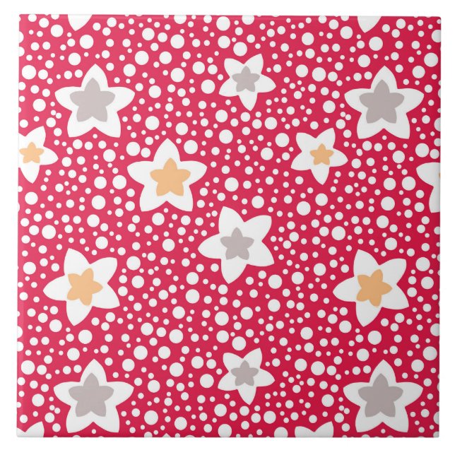 Colourful flowers on a retro polka dot background tile (Front)