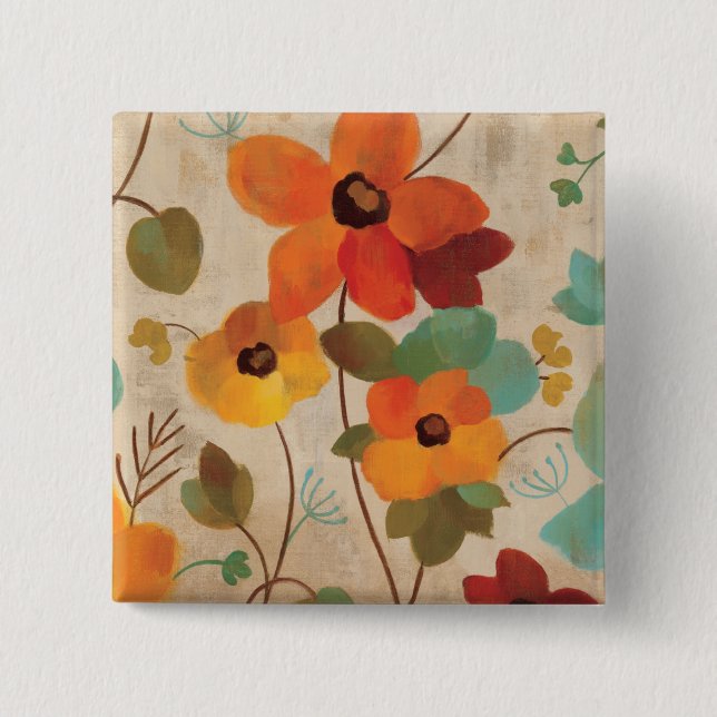 Colourful Flowers on an Off White Background 15 Cm Square Badge (Front)