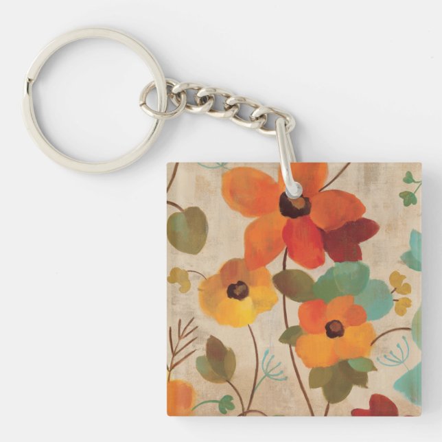 Colourful Flowers on an Off White Background Key Ring (Front)