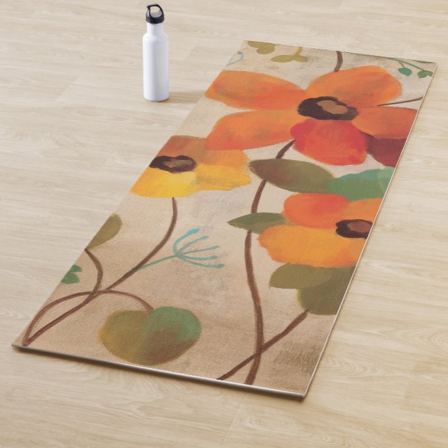 Colourful Flowers on an Off White Background Yoga Mat (In Situ)