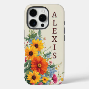 Colourful Flowers on Beige iPhone 16 Pro Case