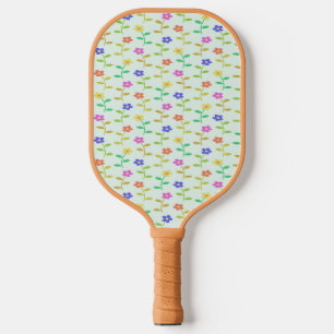 Colourful flowers on green pattern pickleball paddle