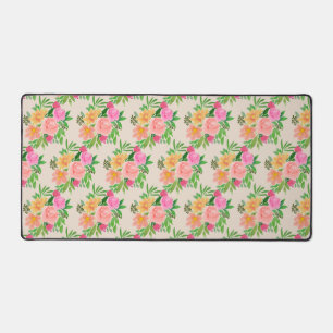 Colourful Flowers on Light Beige Desk Mat