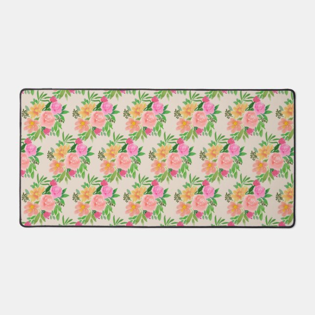 Colourful Flowers on Light Beige Desk Mat (Front)