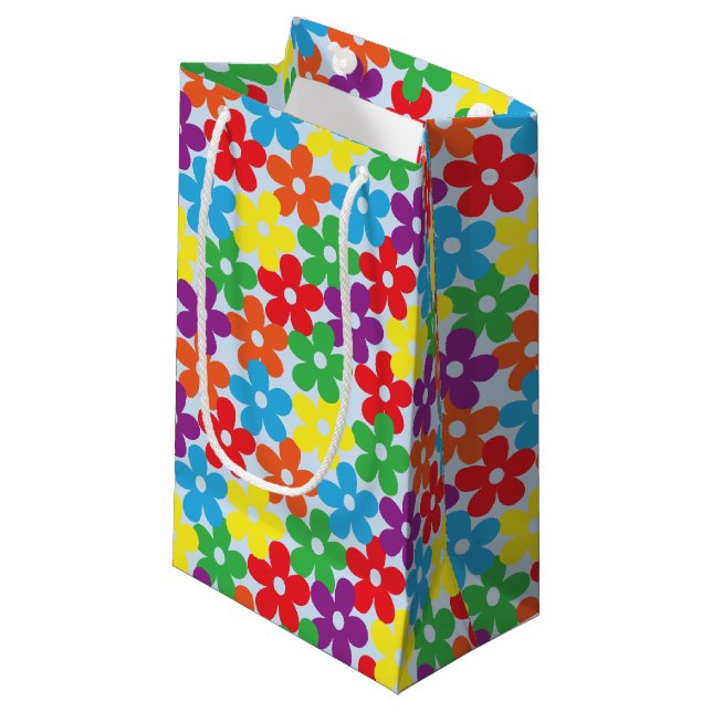 Colourful Flowers on Light Blue Small Gift Bag (Front Angled)