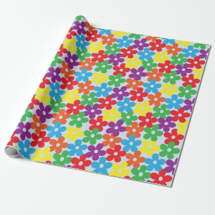 Colourful Flowers on Light Blue Wrapping Paper