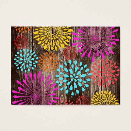Colourful Flowers on Rustic Country Barn Wood Business Card