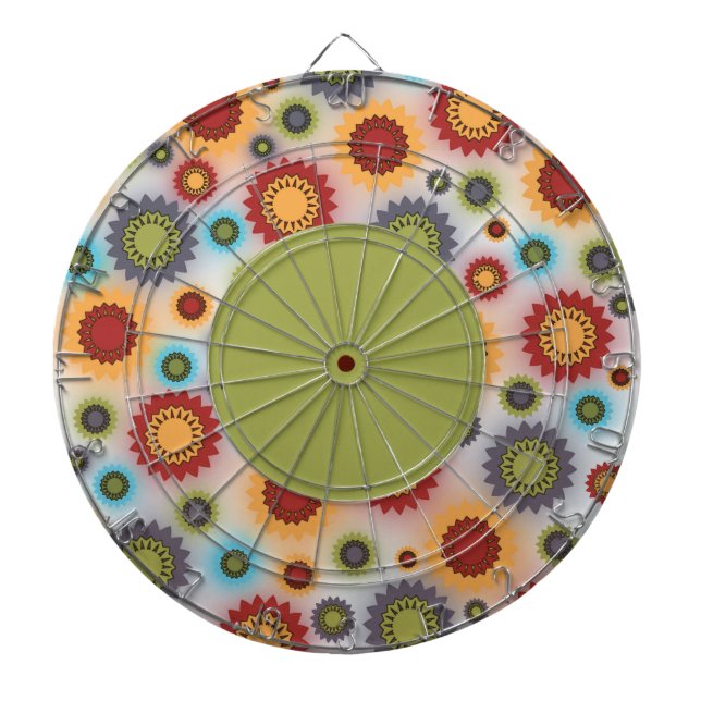 Colourful Flowers on White Dartboard (Front)