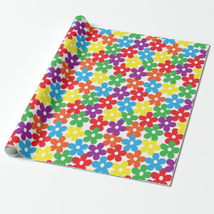 Colourful Flowers on White Wrapping Paper