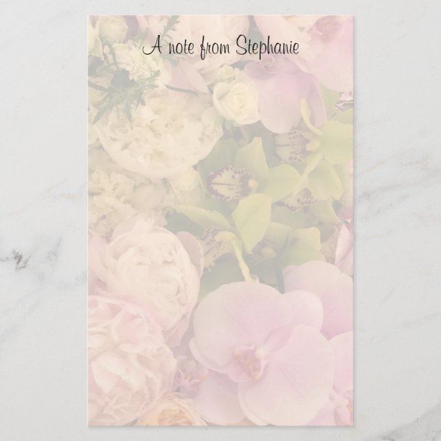 Colourful Flowers Orchid and Peony with Name Stationery (Front)