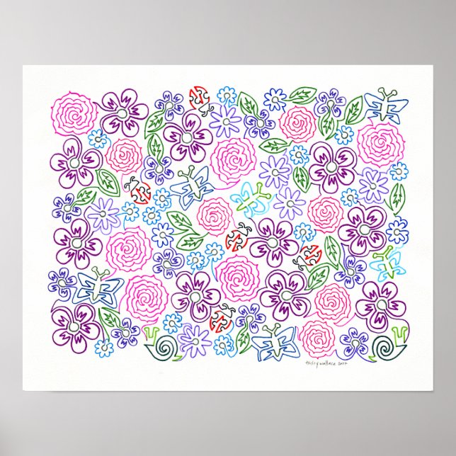 Colourful Flowers Original Line Art Poster (Front)