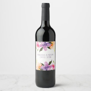 Colourful Flowers Our Wedding Day Wine Label