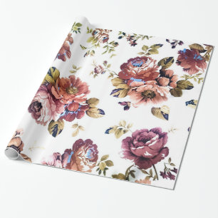 Colourful Flowers Over White Background Wrapping Paper