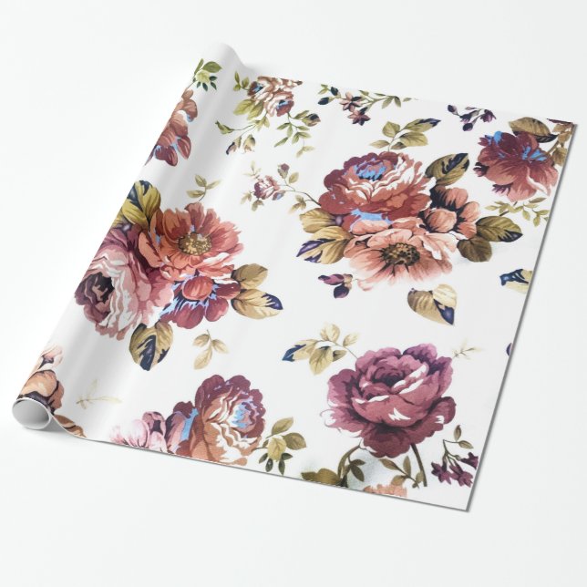 Colourful Flowers Over White Background Wrapping Paper (Unrolled)