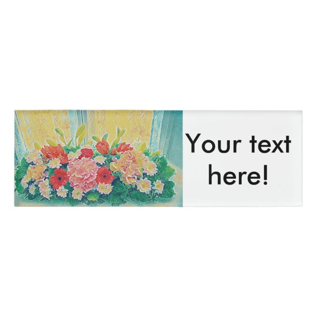Colourful flowers painting name tag (Front)