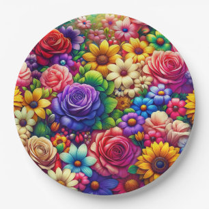 Colourful Flowers Paper Plate