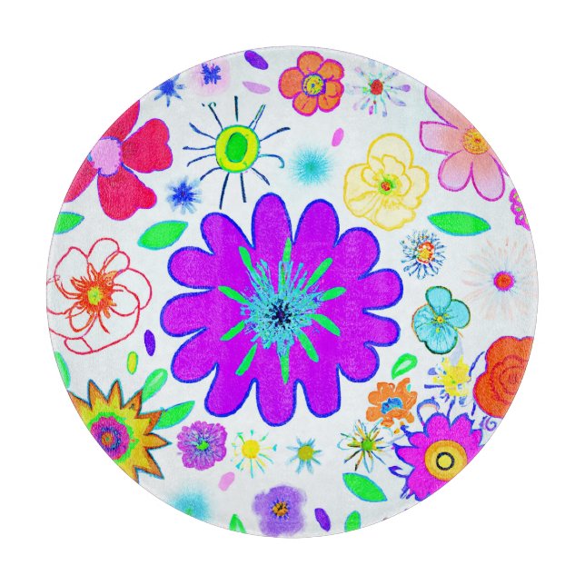 Colourful Flowers Pattern Cutting Board (Front)