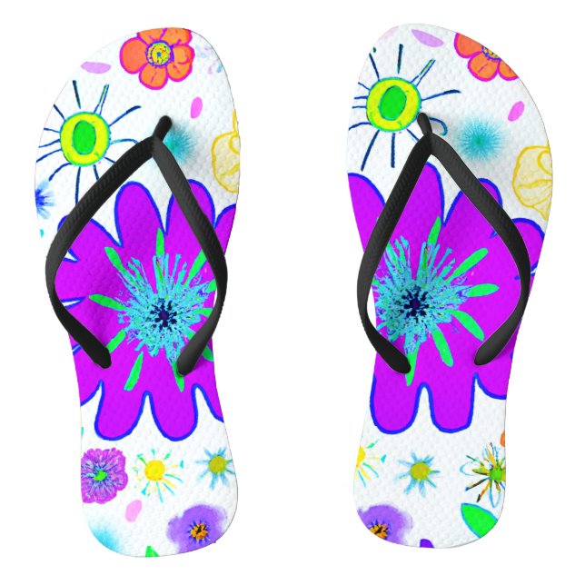 Colourful Flowers Pattern Flip Flops (Footbed)