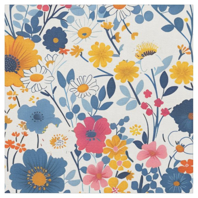 Colourful Flowers Pattern Meadow Fabric (Close Up)