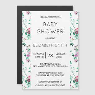 Colourful Flowers, Pattern Of Flowers, Baby Shower Magnetic Invitation