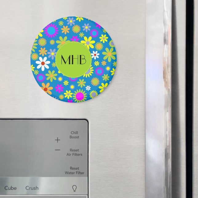 Colourful Flowers, Pattern Of Flowers, Monogram Magnet (In Situ (Fridge))