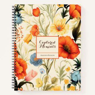Colourful Flowers Pattern Painting in Beige Notebook