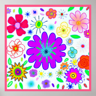 Colourful Flowers Pattern Poster