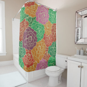 Colourful Flowers Pattern Shower Curtain