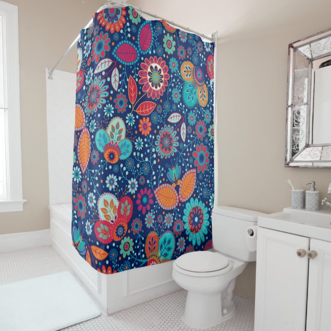 Colourful flowers pattern shower curtain (In Situ)