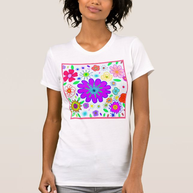 Colourful Flowers Pattern T-Shirt (Front)
