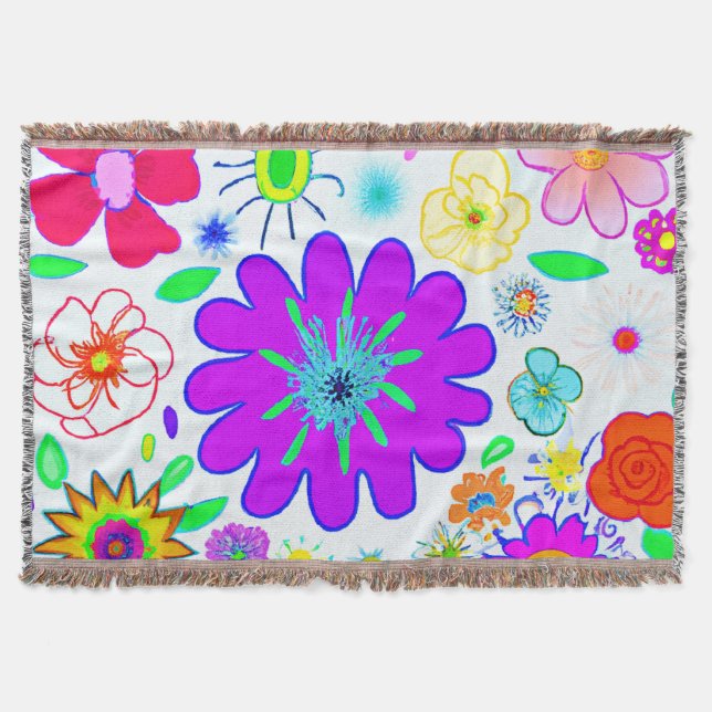 Colourful Flowers Pattern Throw Blanket (Front)