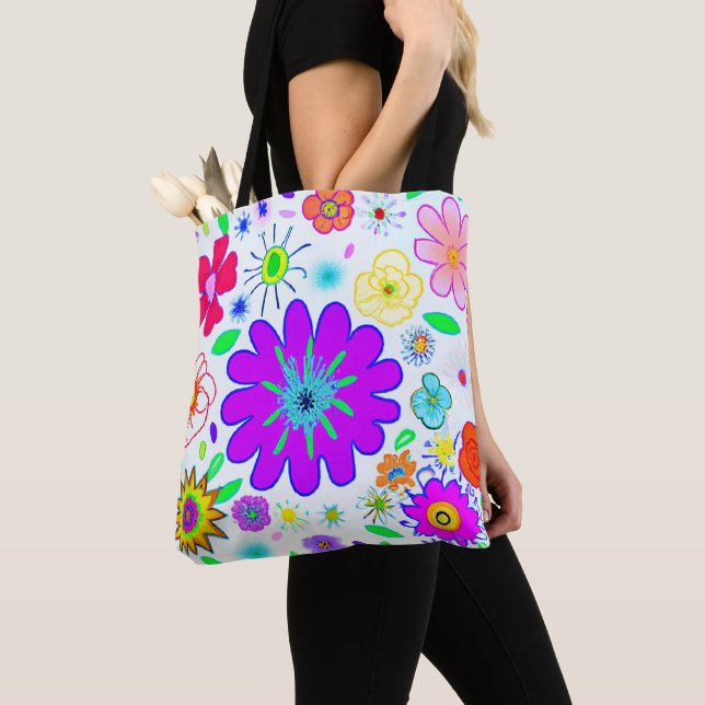 Colourful Flowers Pattern Tote Bag (Close Up)