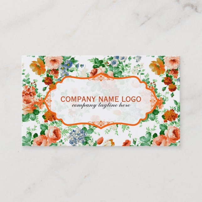 Colourful Flowers Pattern White Background Business Card (Front)