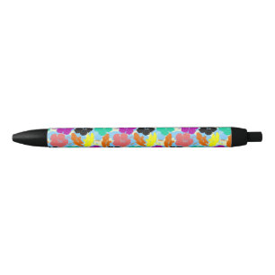 Colourful flowers patterns design black ink pen