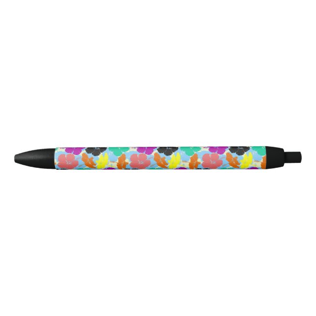 Colourful flowers patterns design black ink pen (Front)