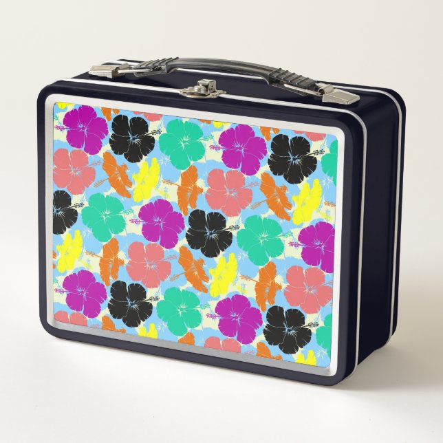 Colourful flowers patterns design metal lunch box (Front)