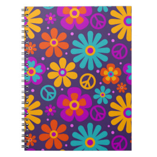 Colourful Flowers Peace Love Groovy Retro Hippie Notebook