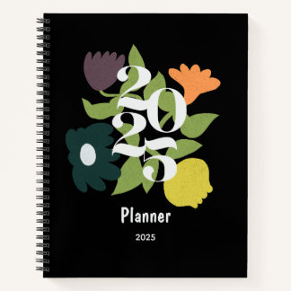 Colourful Flowers Personalised Black Planner  Notebook