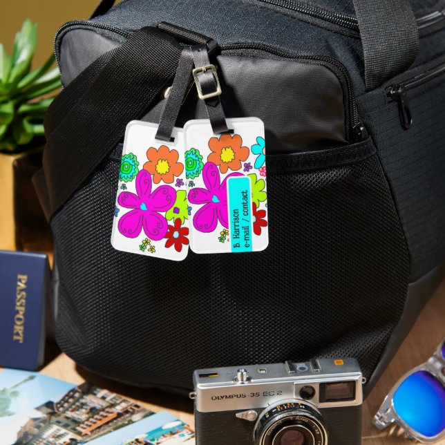 Colourful Flowers Personalised Luggage Tags (Front & Back)
