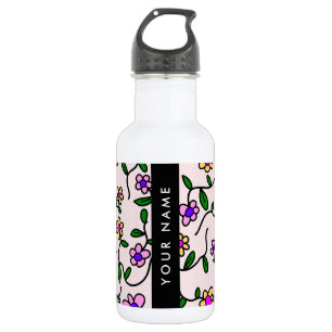 Colourful Flowers, Pink Background, Black 532 Ml Water Bottle