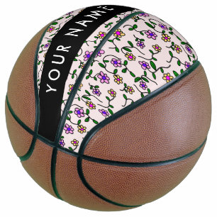 Colourful Flowers, Pink Background, Black Basketball